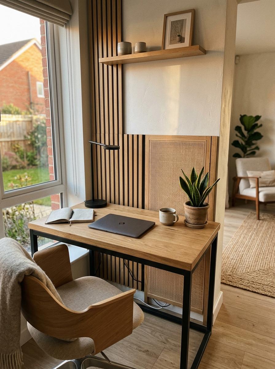 Glimpse A Fashionable Modern Workstation With Japandi Interior Design