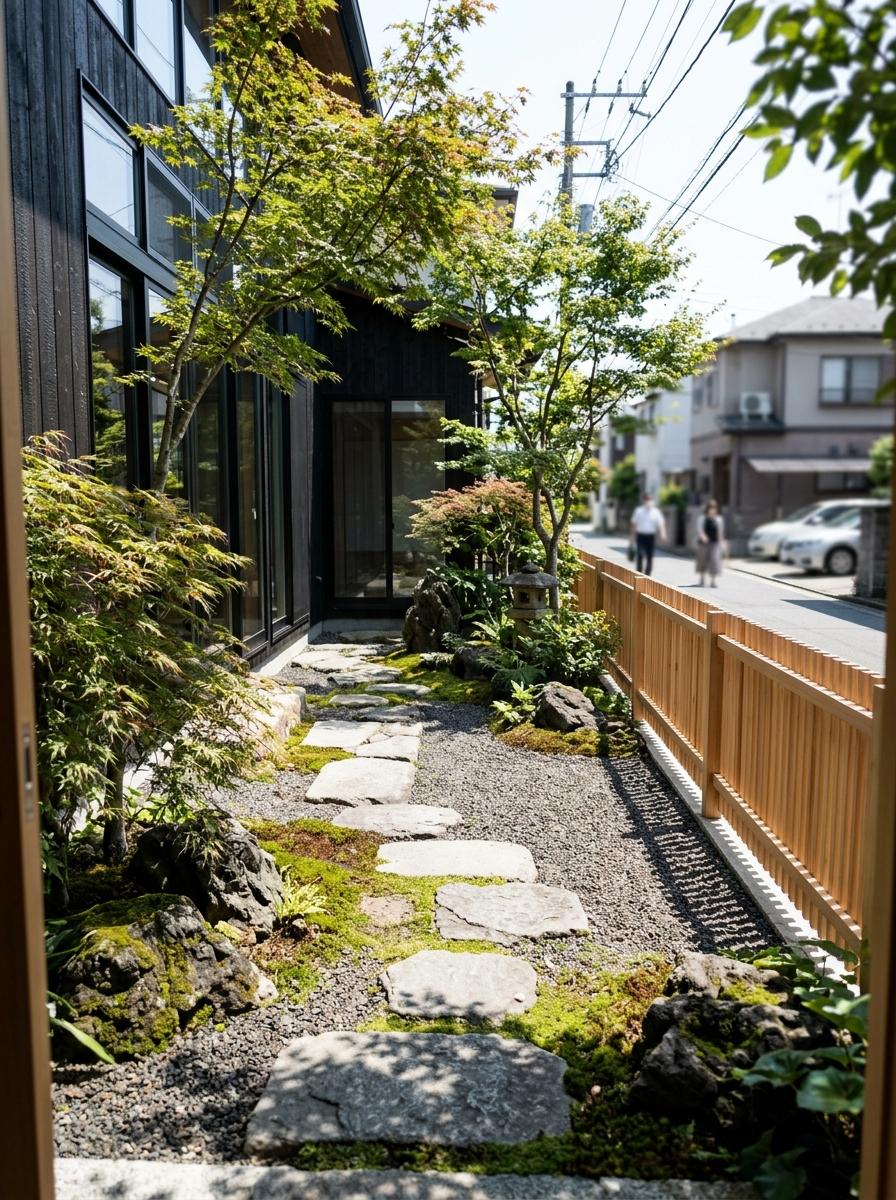 Glimpse A Fashionable Outdoor Space With Japandi Front Yard Design