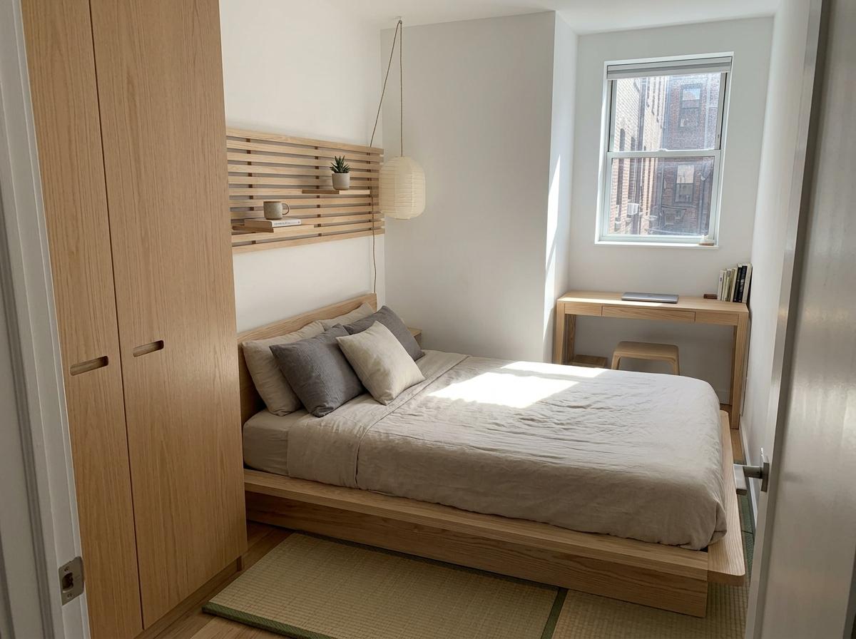 Glimpse A Functional Layout Within A Japandi Small Bedroom