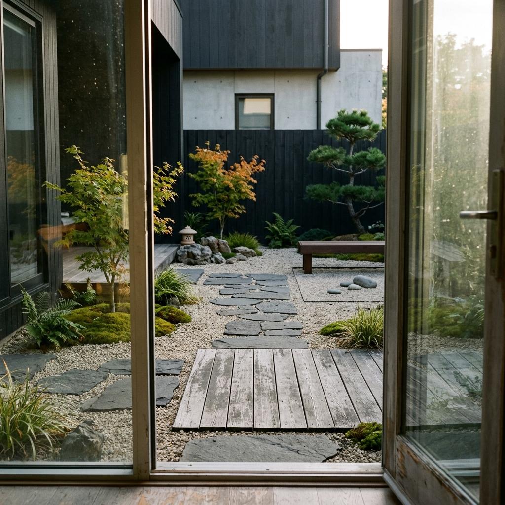 Glimpse A Minimalist Yard With Japandi Landscape Design