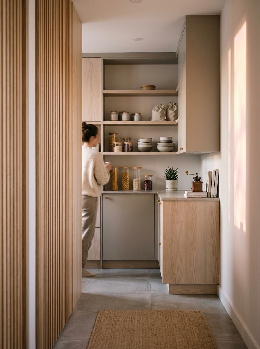 Glimpse A Modern Home With Functional Japandi Pantry Design
