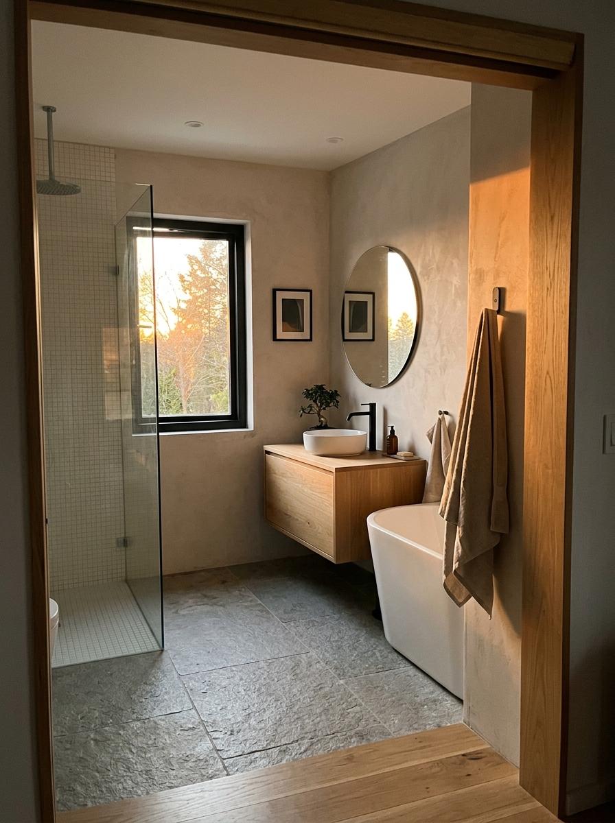 Glimpse A Modern Residence With A Small Japandi Bathroom