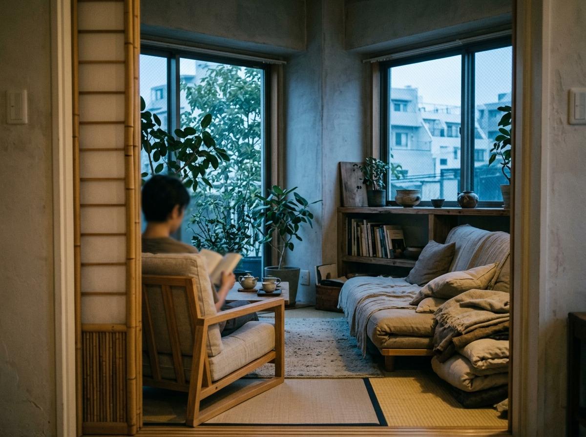 Glimpse A Quiet Escape Within An Organic Japandi Living Room