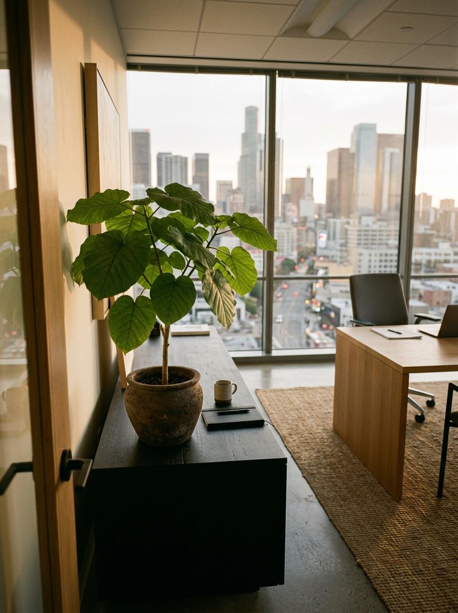 Glimpse A Refined Executive Suite Featuring Japandi Office Plants