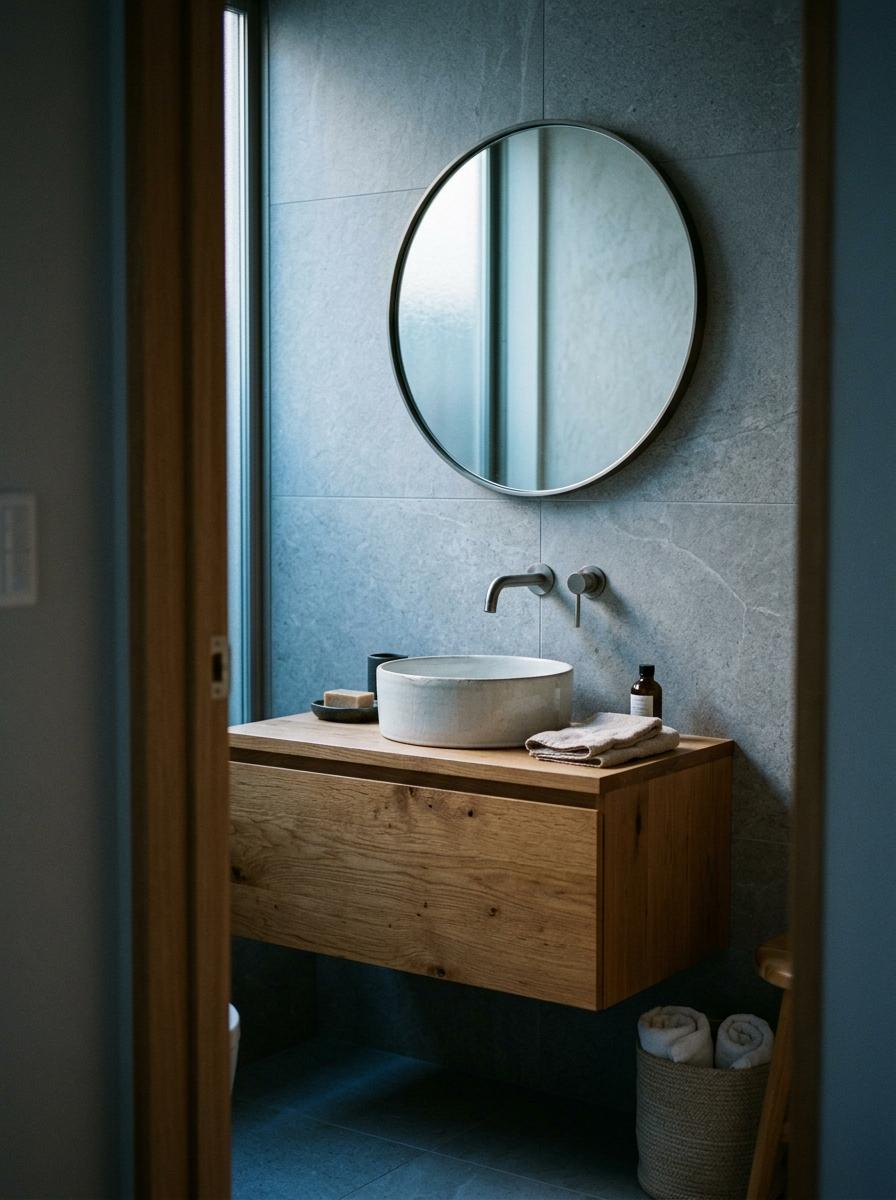 Glimpse A Refined Interior Centered On A Japandi Bathroom Vanity