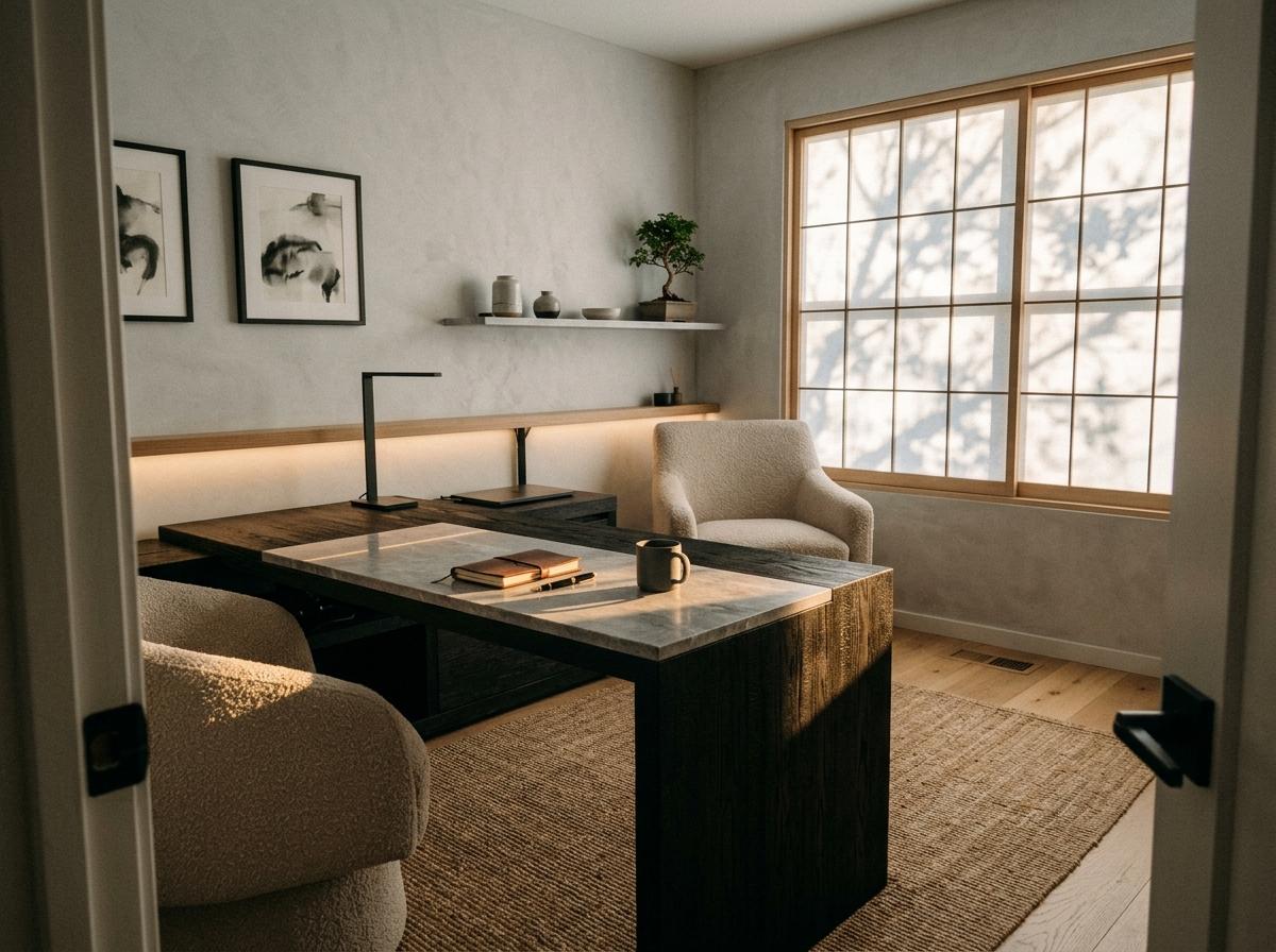 Glimpse A Sophisticated Study With Zen Japandi Design Trends