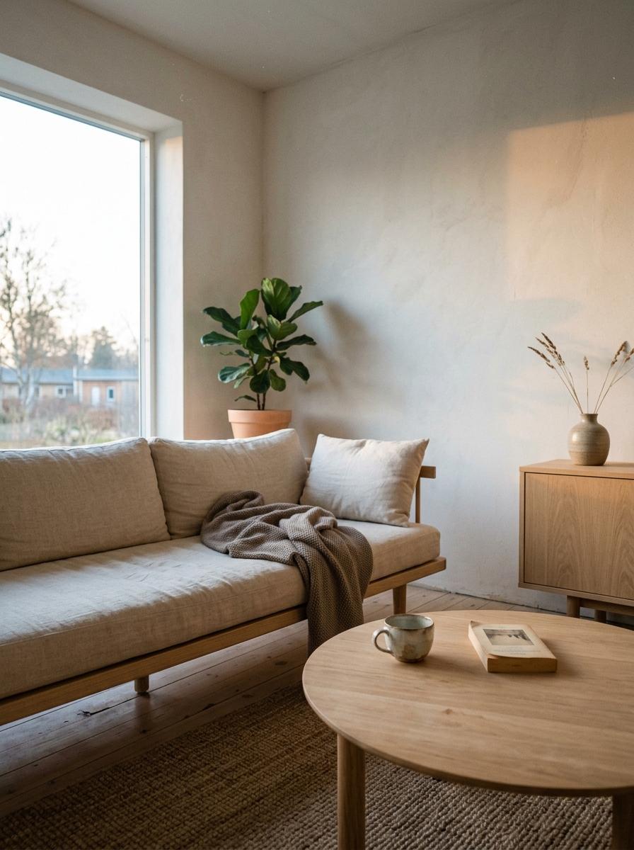 Harmonious Earthy Tones Defined In A Simple Japandi Living Room
