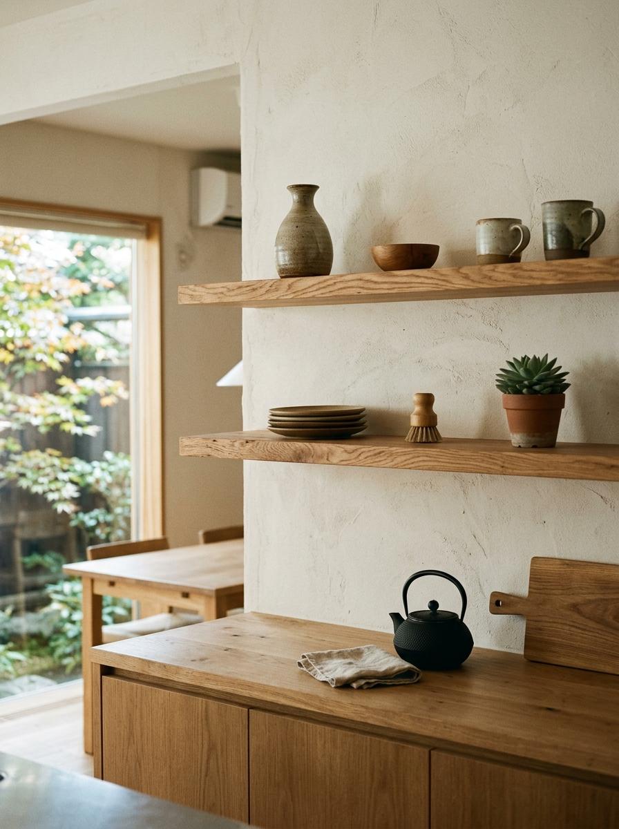 Harmonious Interiors Highlighting Japandi Kitchen Open Shelving