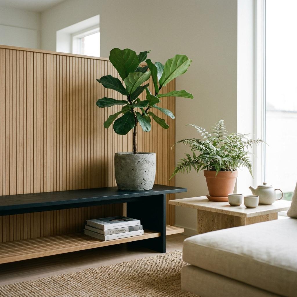 Harmonious Living Room Accents Featuring Japandi Greenery