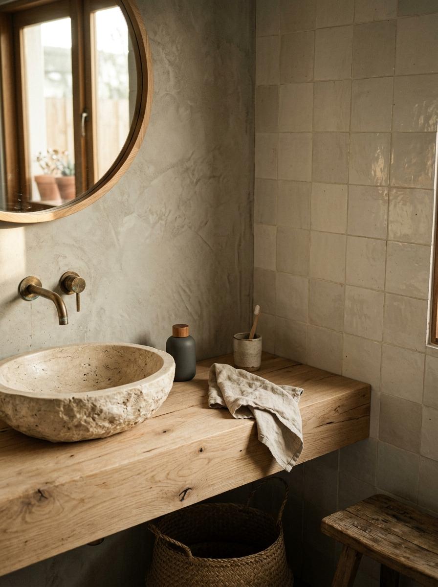 Harmonious Material Combinations For Japandi Bathroom Textures