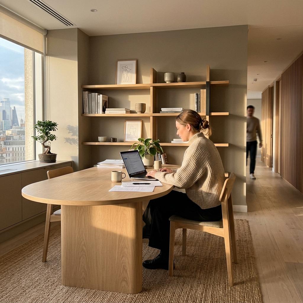 Harmonious Wood Tones Meet Japandi Office Palette