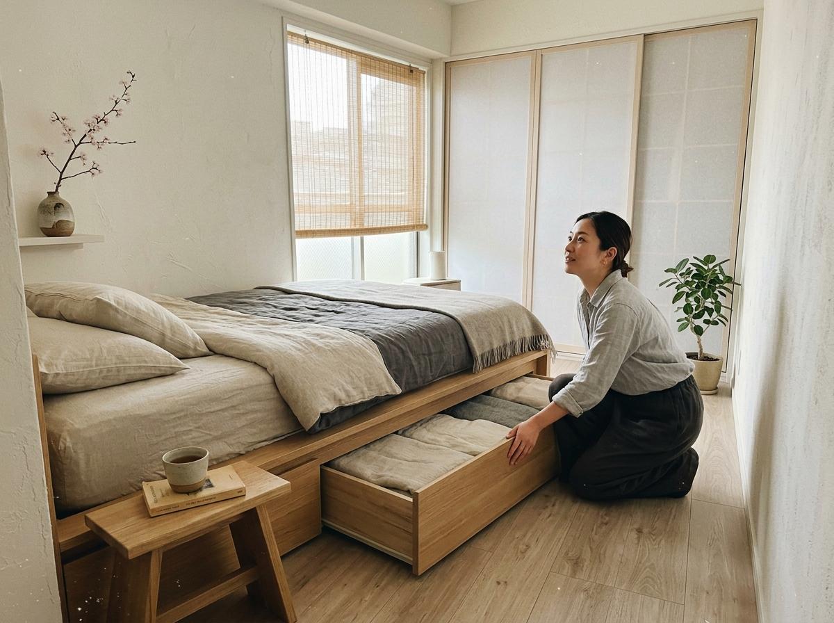 Hidden Storage Secrets In A Japandi Small Bedroom