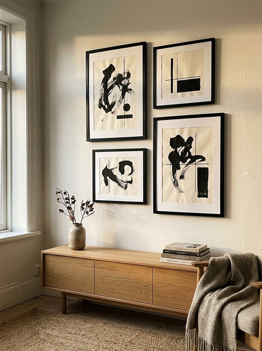 High Contrast Ink Drawings In Japandi Wall Art Decor