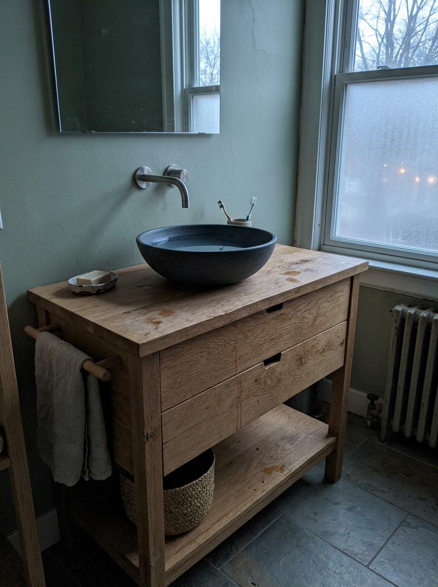 High Quality Natural Finishes In A Japandi Bathroom Vanity