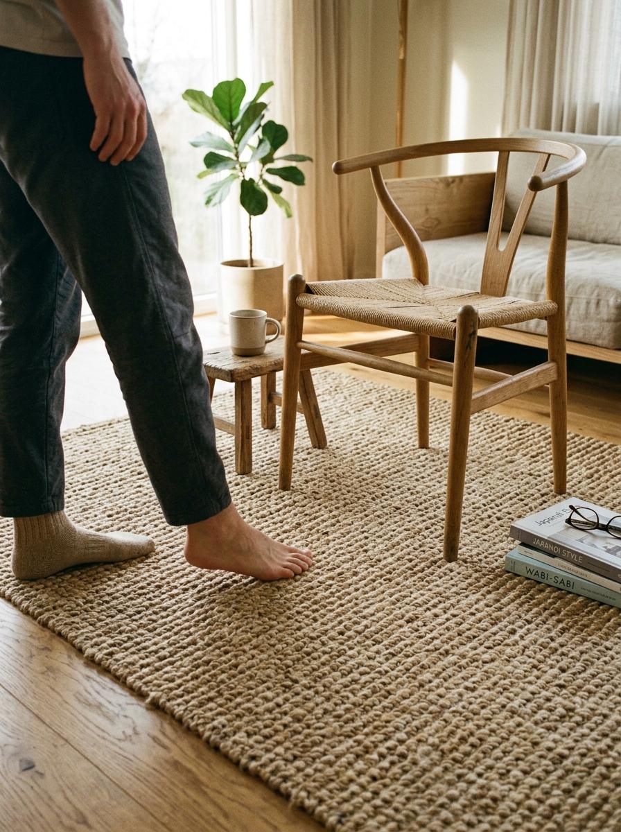 How A Jute Japandi Living Room Rug Completes The Look