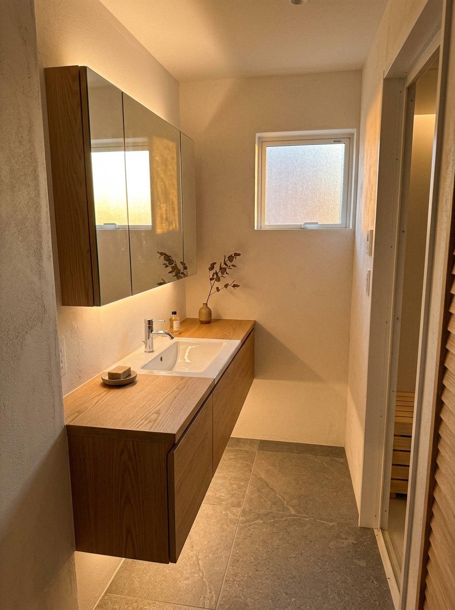How A Narrow Space Embraces Japandi Bathroom Design Style