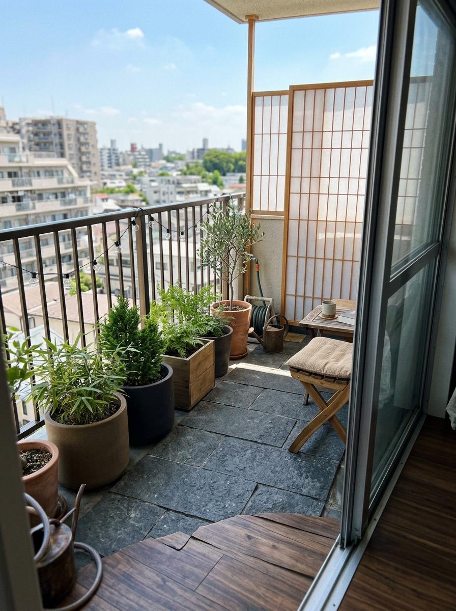 How A Small Home Embraces Japandi Balcony Garden Style