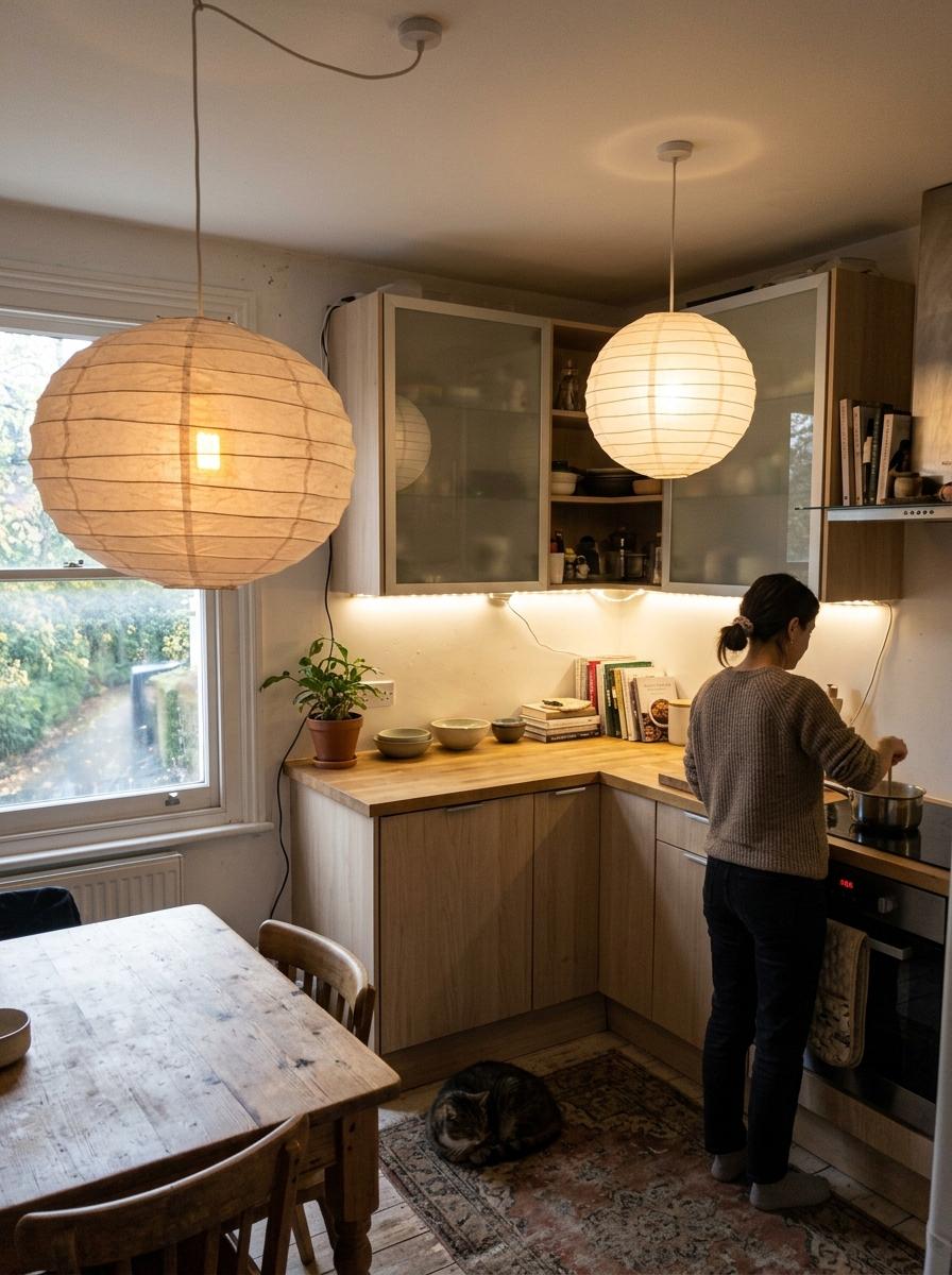 How A Small Home Embraces Modern Japandi Kitchen Lighting