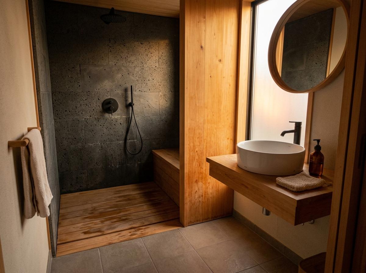 How A Small Home Embraces Simple Japandi Bathroom Style