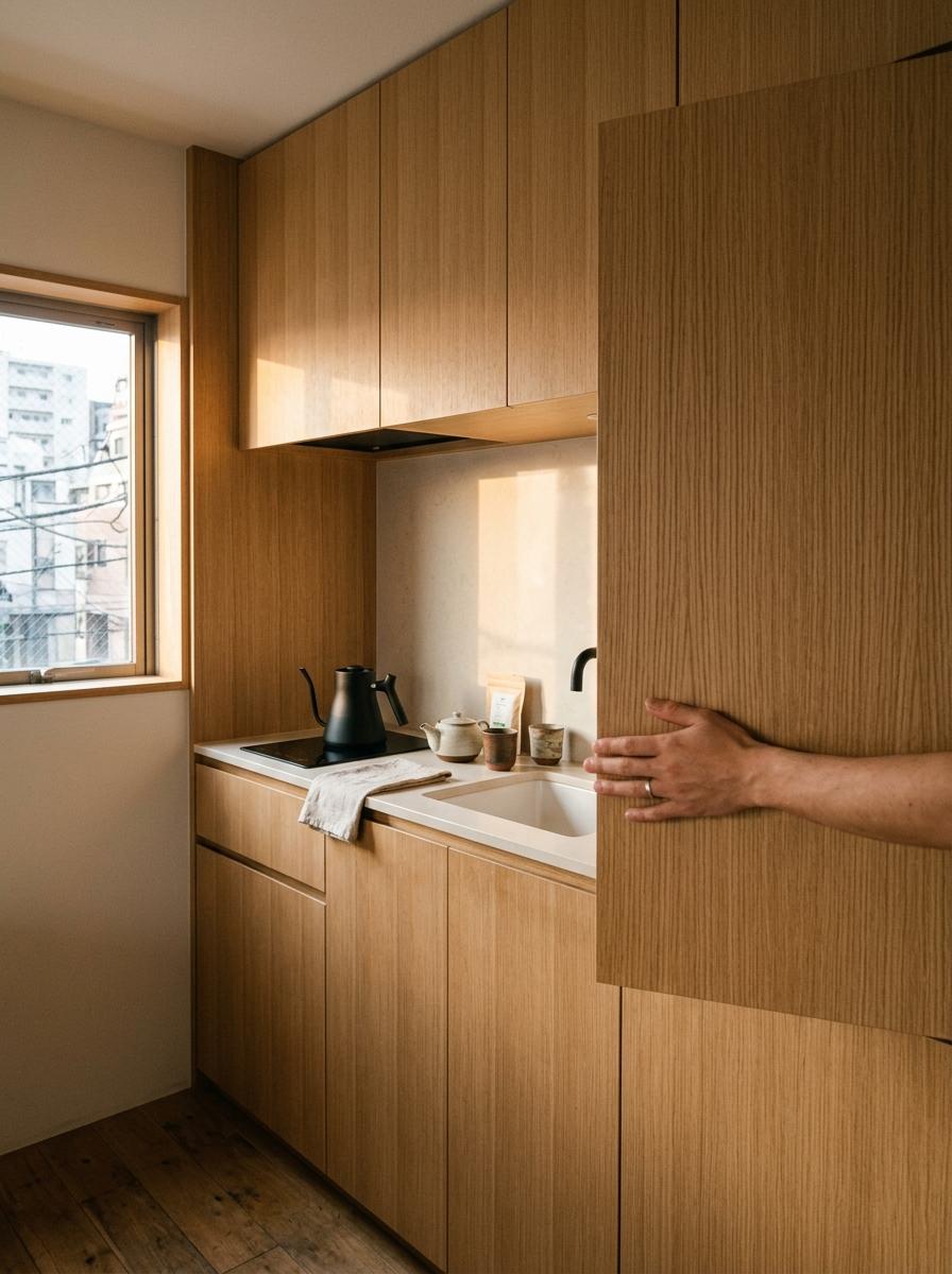 How A Small Kitchen Embraces Japandi Cabinetry Style