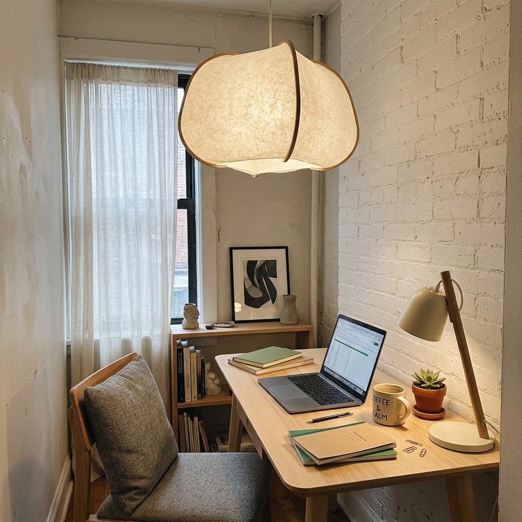 How A Small Office Embraces Japandi Office Lighting Style