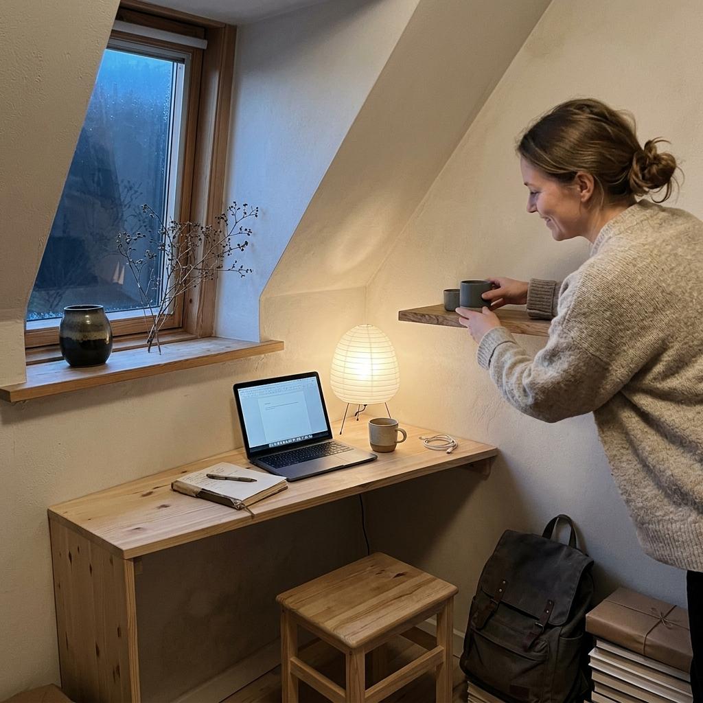 How A Tiny Room Embraces Small Japandi Office Style