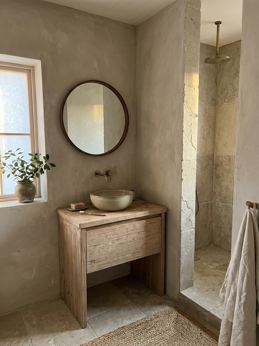 How Earthy Neutrals Define This Elegant Japandi Bathroom Scheme