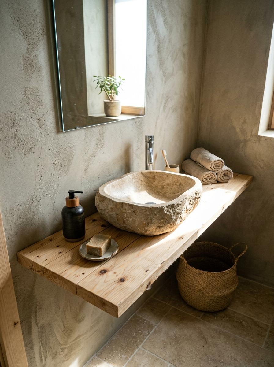 How Organic Materials Elevate An Earth Tone Japandi Bathroom