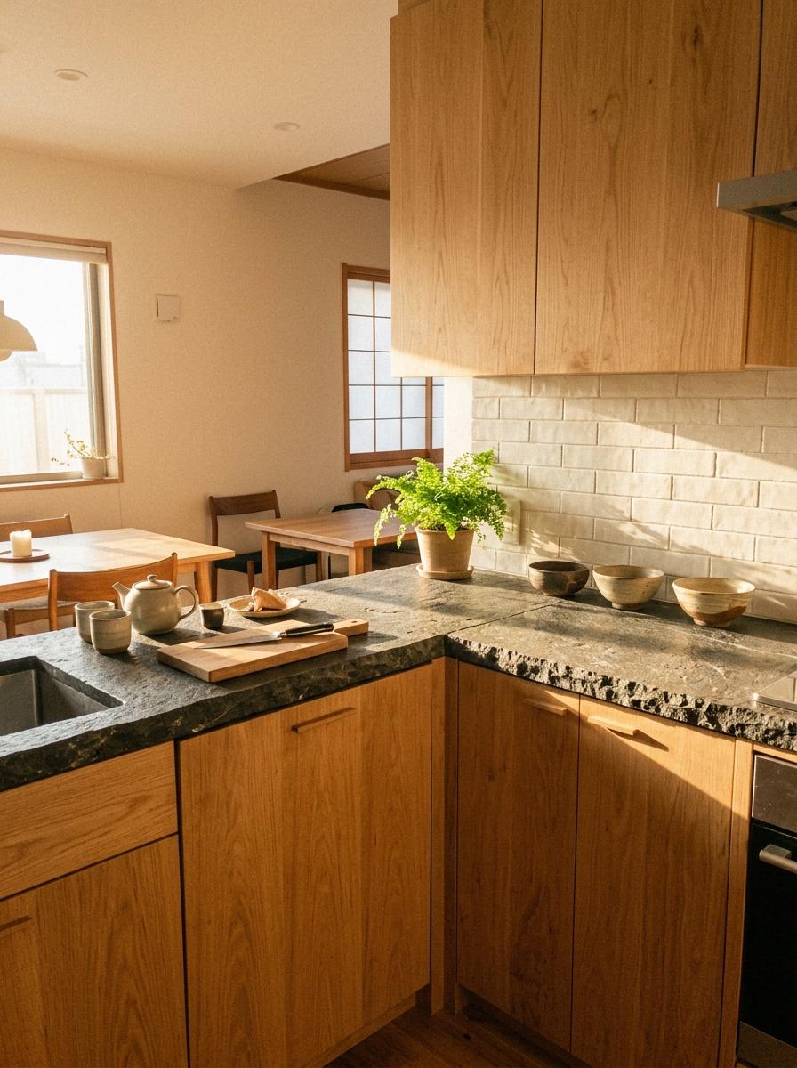 How Organic Materials Elevate This Warm Japandi Kitchen Layout