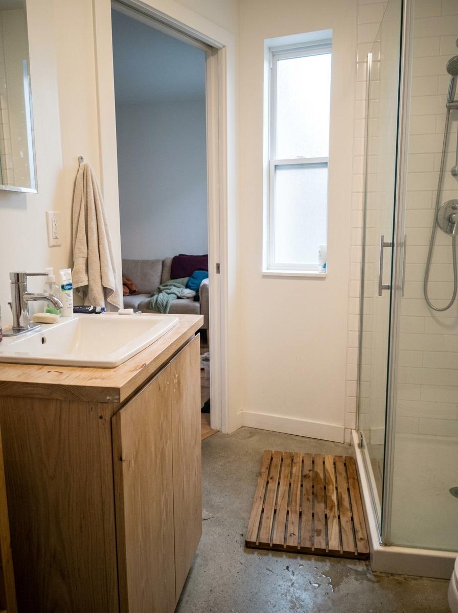 How This Small Apartment Uses Japandi Bathroom Wood Accents