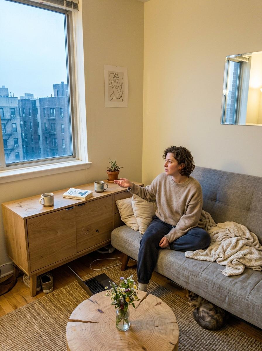 How This Small Space Embraces A Minimalist Japandi Living Room