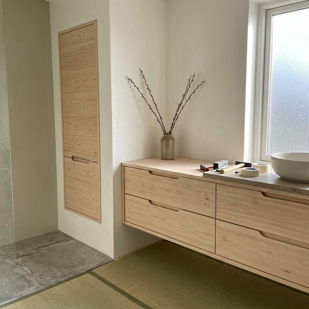 How To Create Harmony With Integrated Japandi Bathroom Storage Units