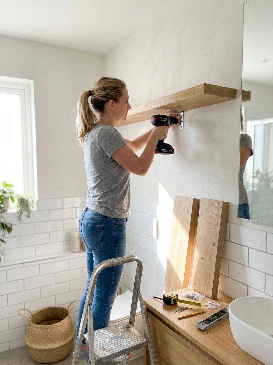 How To Install Floating Shelves For Minimalist Japandi Bathroom Storage