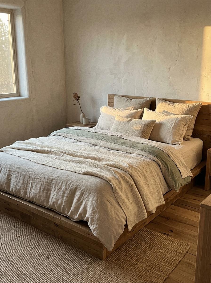 How To Layer Textiles In A Rustic Japandi Bedroom