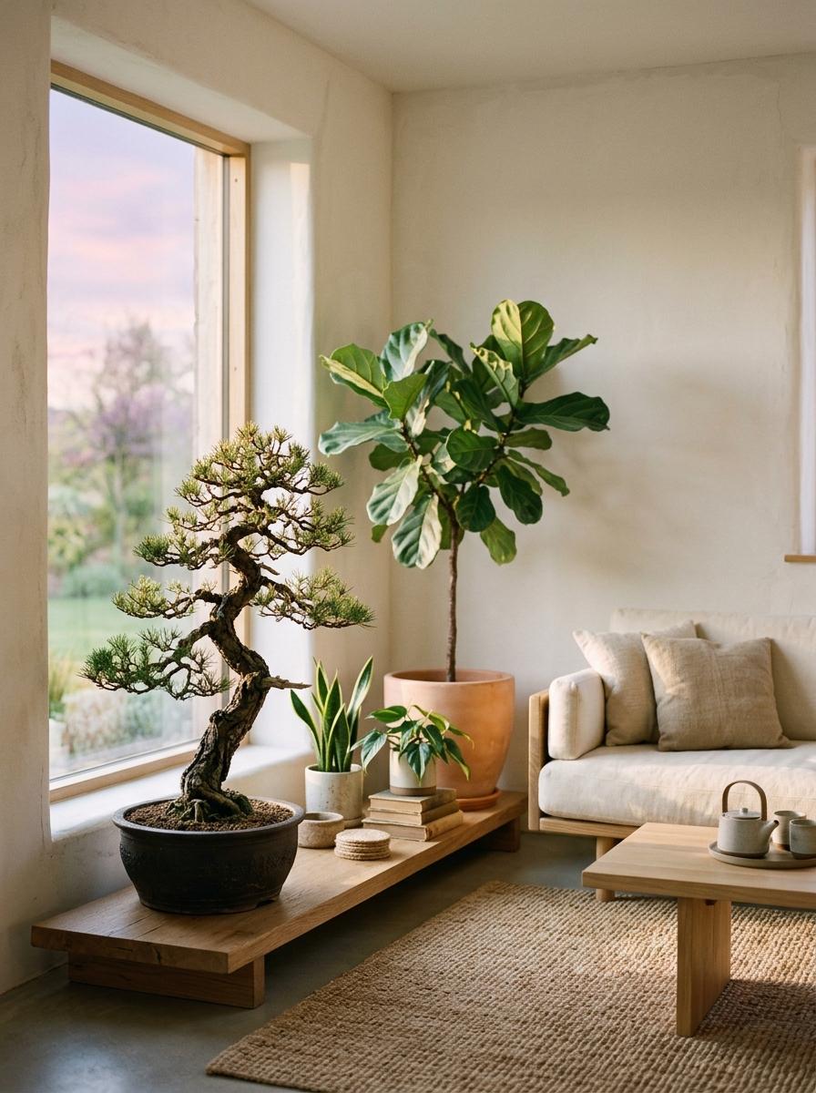 How To Style An Organic Japandi Living Room With Lush Greenery