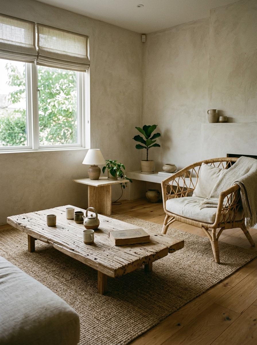 Incorporate Organic Textures Using Unique Japandi Living Room Furniture