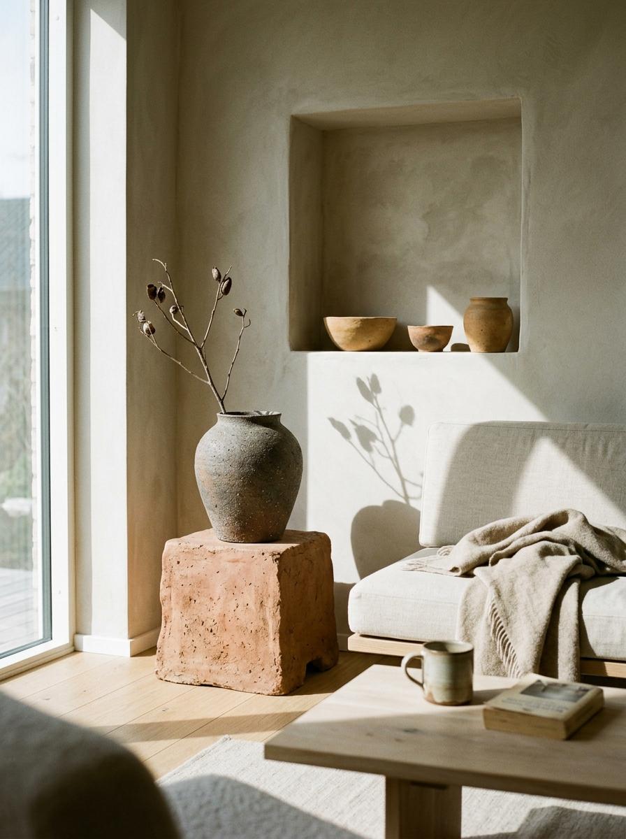 Incorporating Natural Clay Elements Into Japandi Living Room Texture
