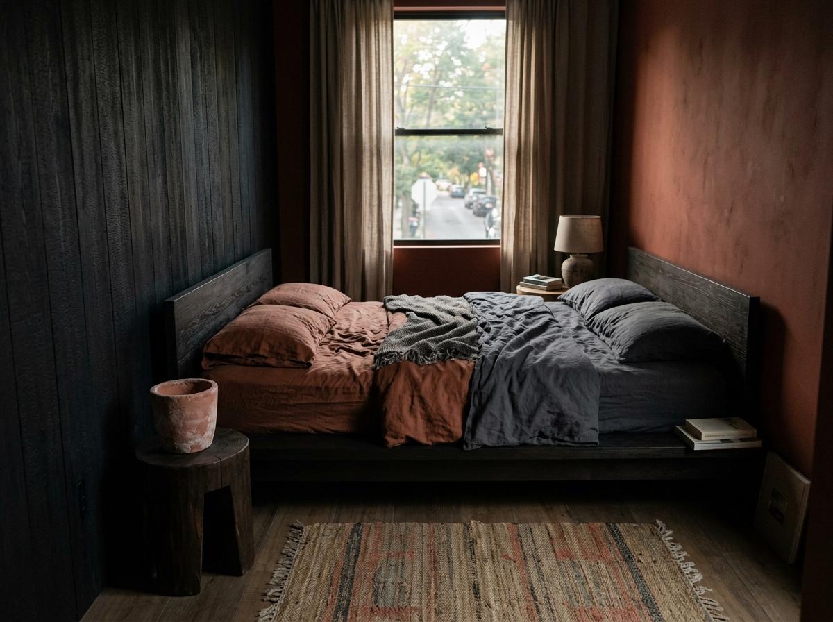 Incorporating Rich Terracotta And Charcoal In Japandi Bedrooms