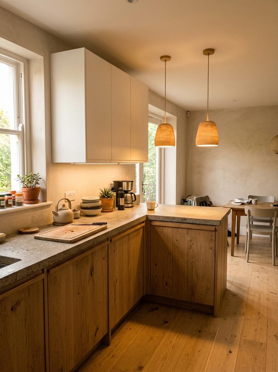 Inside A Balanced Home Focused On Japandi Kitchen Lighting