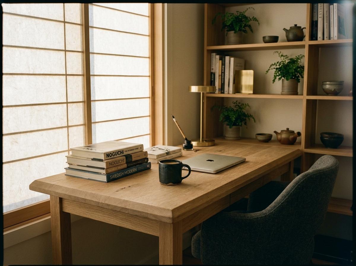 Inside A Balanced Home Office Featuring Japandi Design