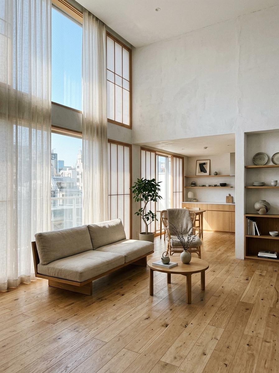 Inside A Bright And Airy Japandi Living Room Design