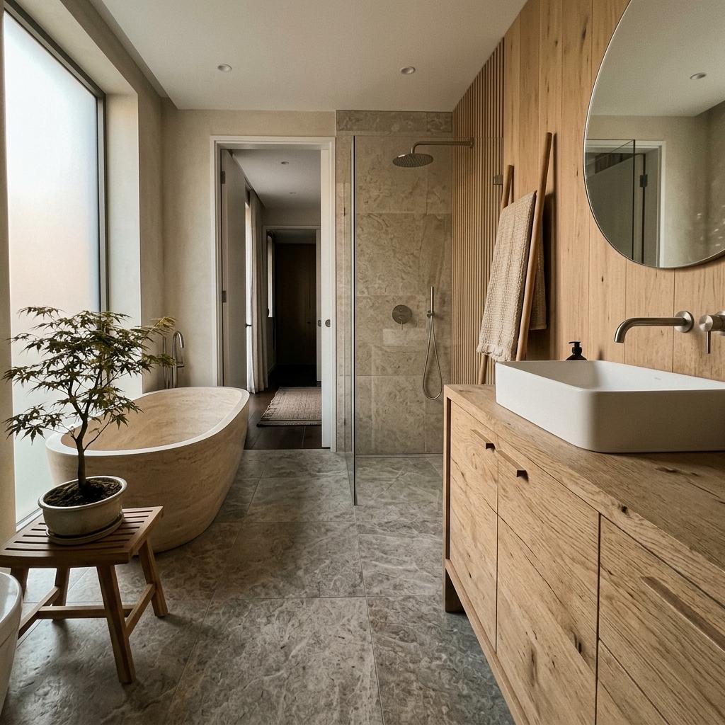Inside A Luxury Apartment Featuring A Japandi Bathroom