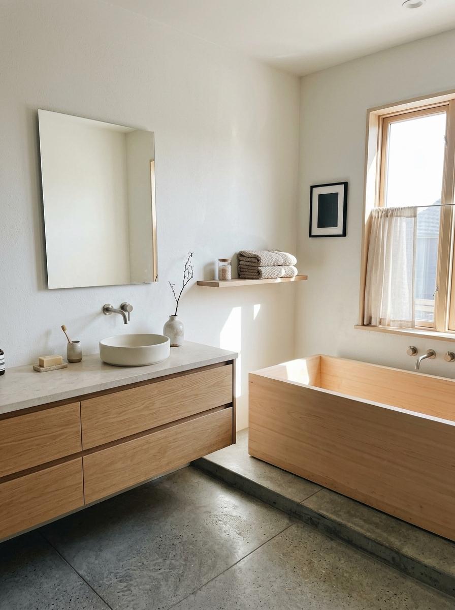 Inside A Master Bath With Japandi Design Elements