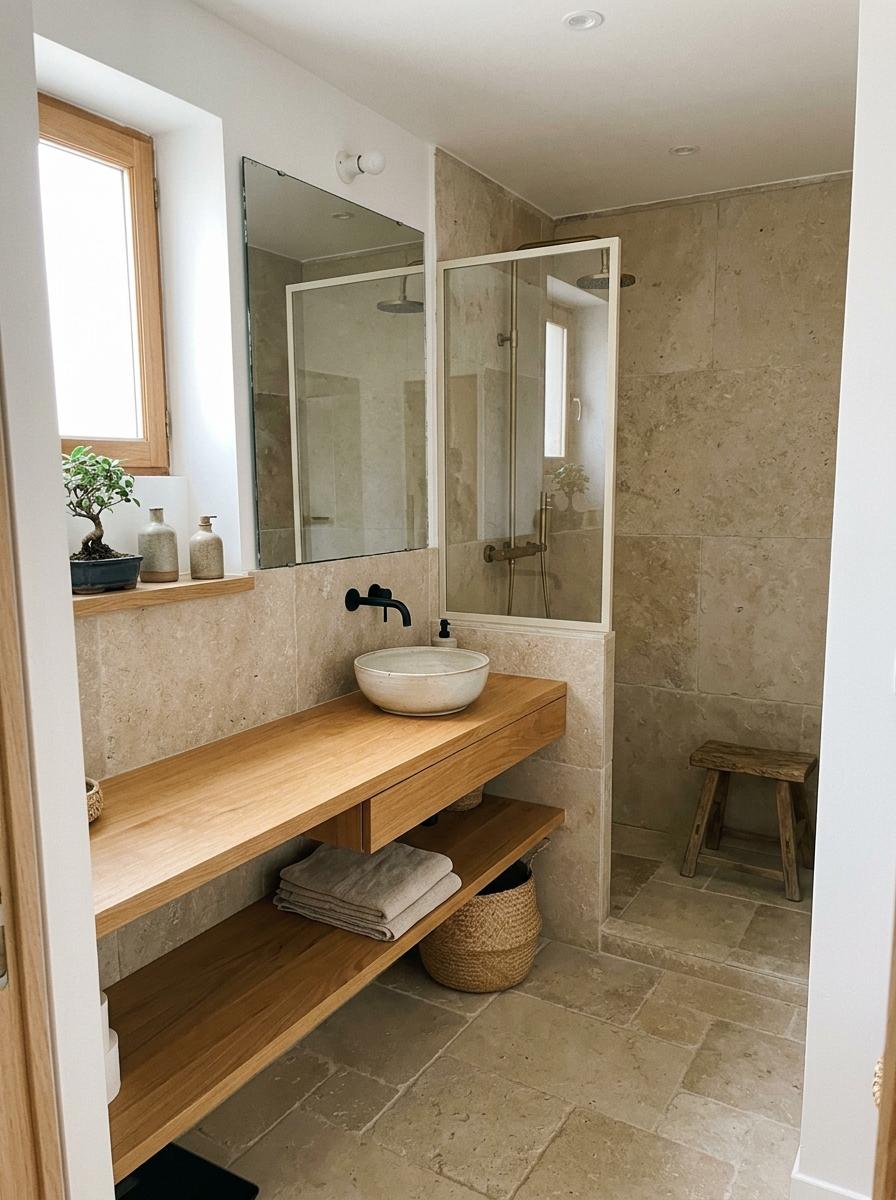 Inside A Minimalist Apartment With A Japandi Style Bathroom