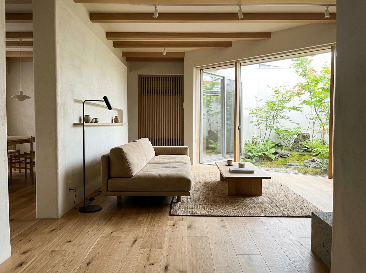 Inside A Modern Home Featuring Japandi Living Room Furniture