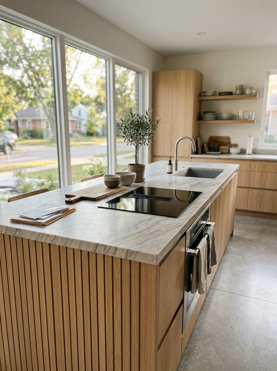 Inside A Modern Home Featuring Sleek Japandi Kitchen Countertops