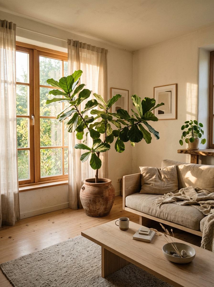Inside A Modern Living Room With Japandi Plant Decor