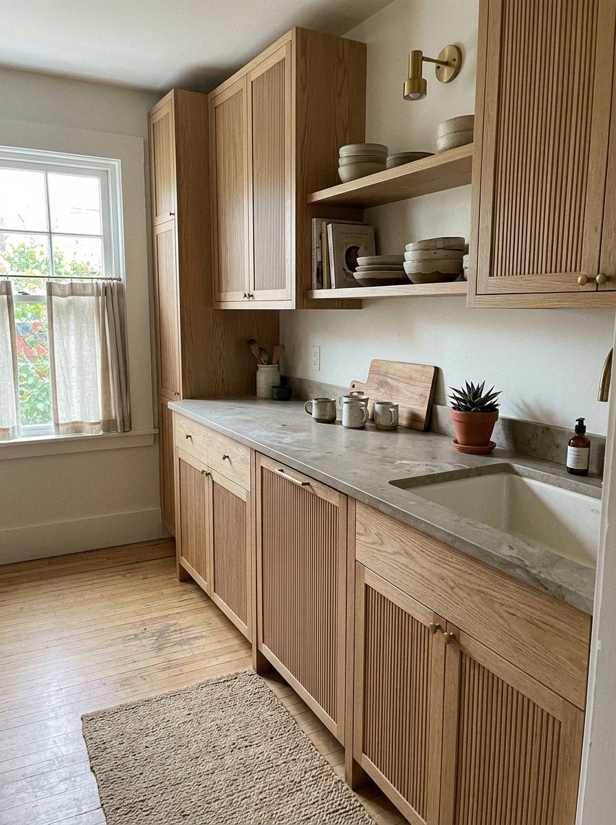 Inside A Peaceful Kitchen With Japandi Wooden Cabinets