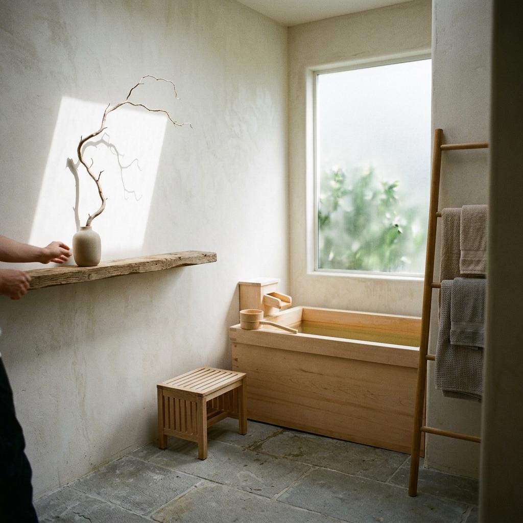 Inside A Peaceful Retreat Featuring Japandi Bathroom Elements