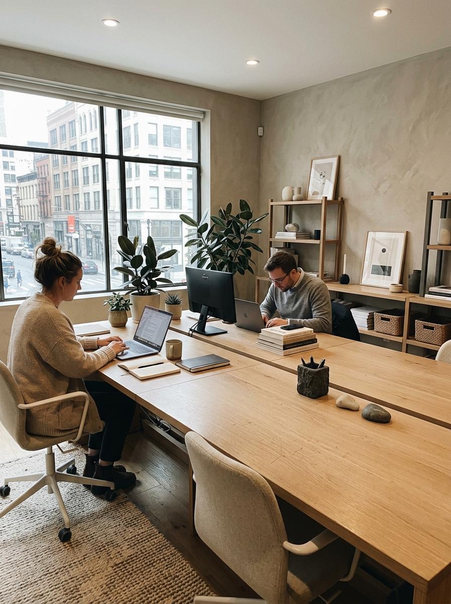 Inside A Productive And Warm Cozy Japandi Office Space
